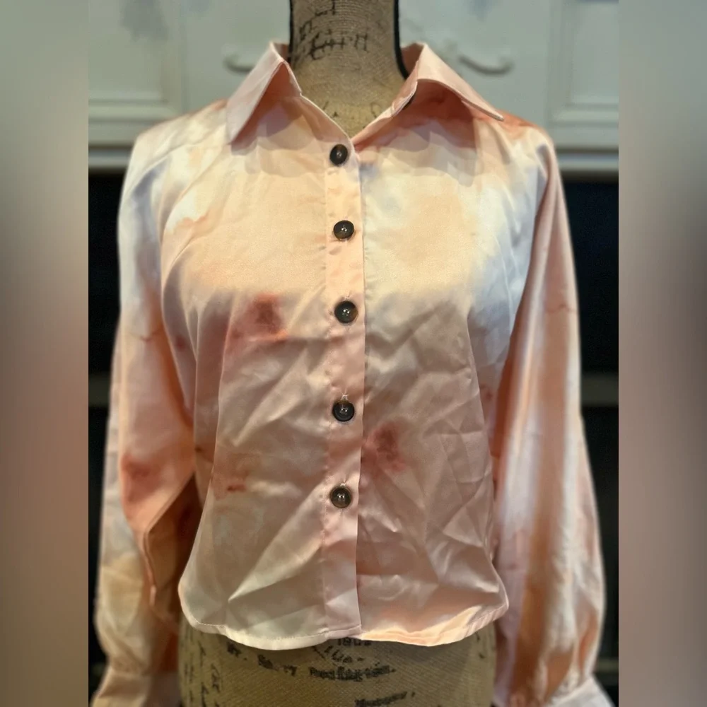 NWT Ghospell Cream and Orange Tie-Dye Button Down Shirt - Picture 3 of 10